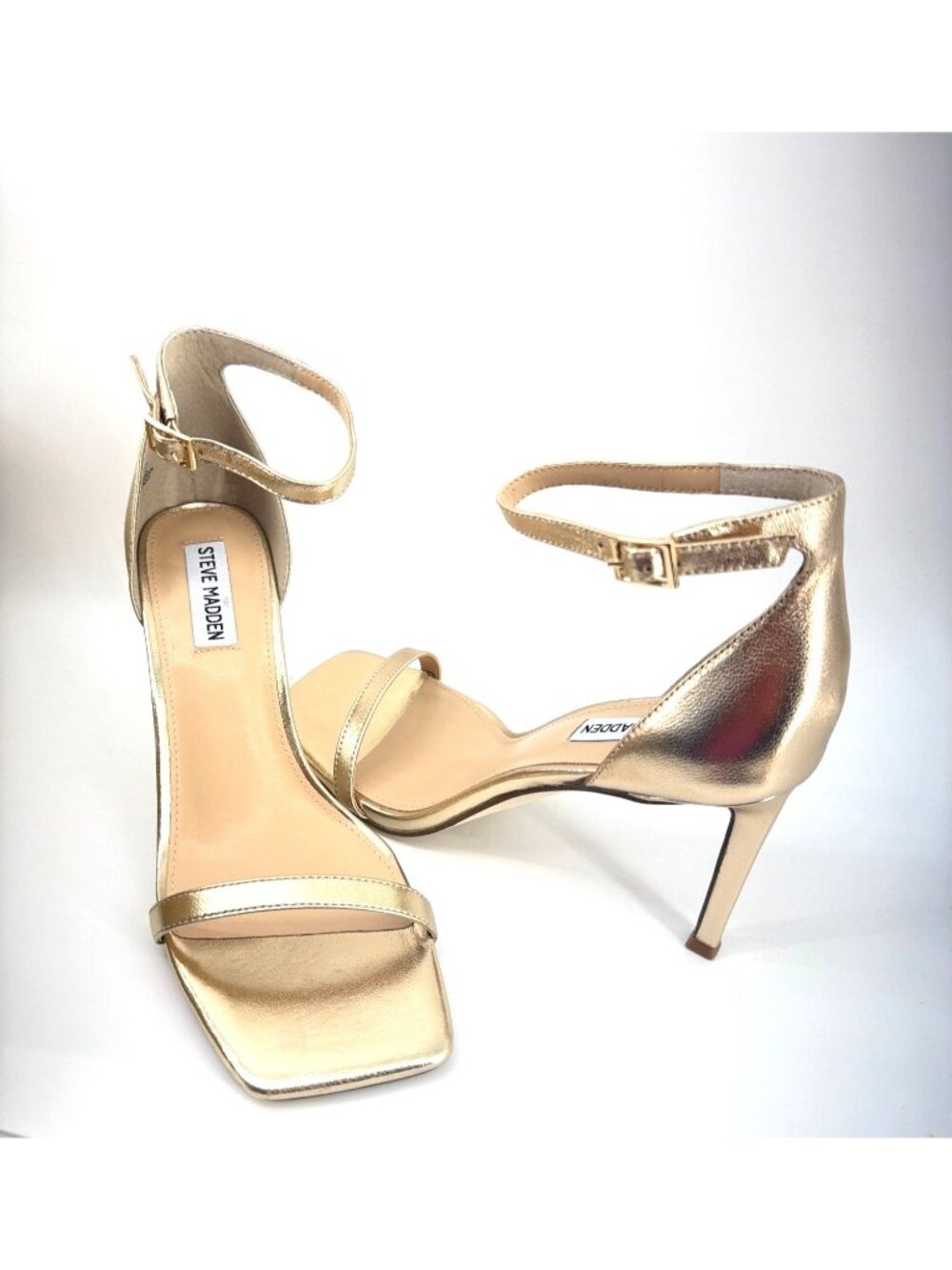 Steve Madden Piked Ankle Strap Sandals Gold Leather Heels Women Size 9